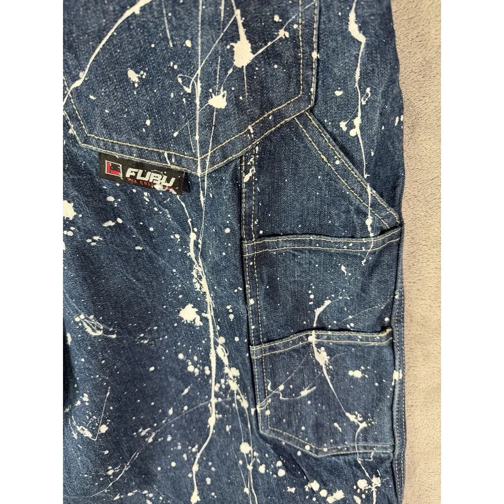 FUBU 90s Vtg‎ BAGGY Carpenter Blue Jeans 36x34 Rap Hip-Hop Paint Splatter